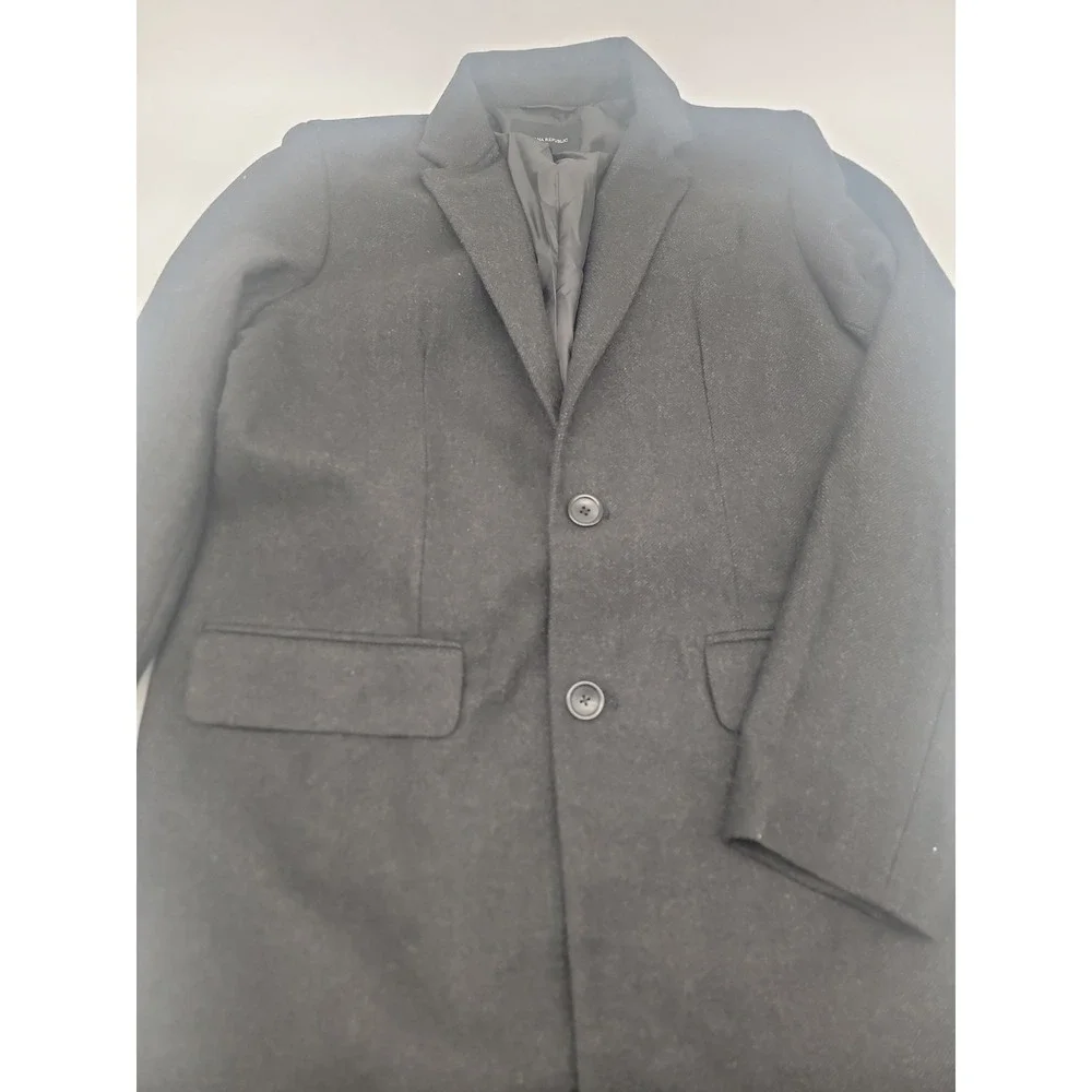 Banana Republic Mens Wool Black Trench Coat Jacket Large PICS Excellent!